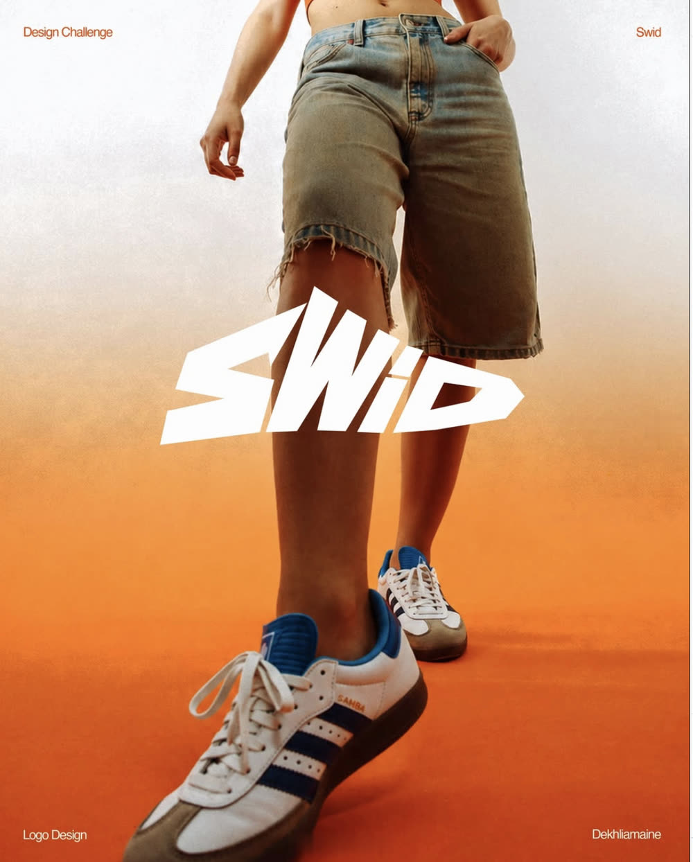 SWID logo design challenge poster with Adidas Samba sneakers